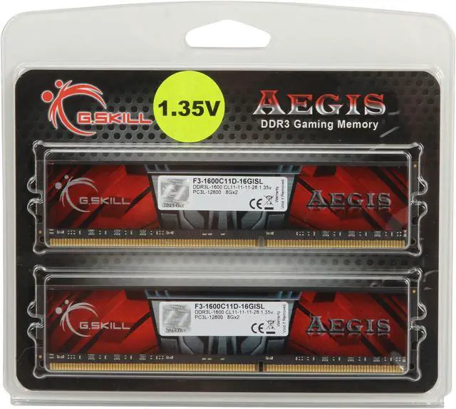 Alt view image 3 of 3 - G.SKILL AEGIS 16GB (2 x 8GB) DDR3L 1600 (PC3L 12800) Desktop Memory Model F3-1600C11D-16GISL