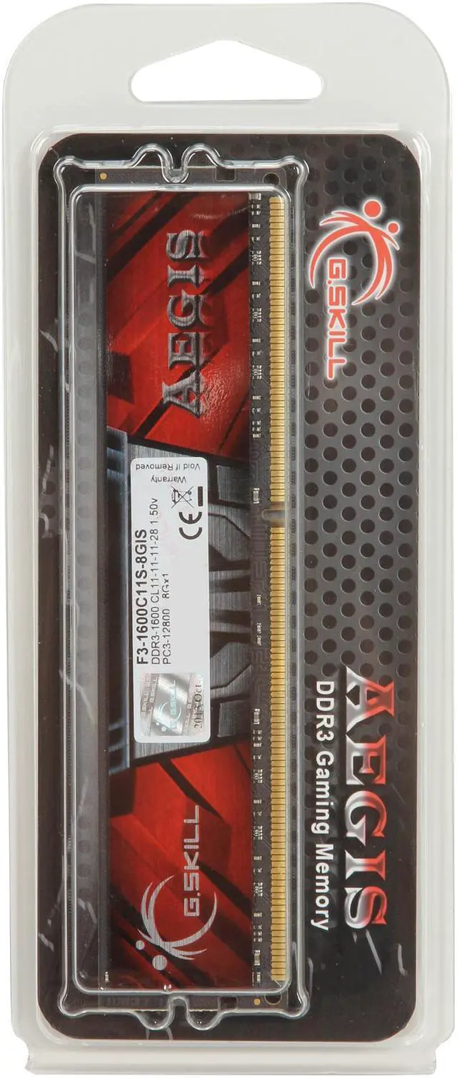 Alt view image 3 of 3 - G.SKILL AEGIS 8GB 240-Pin PC RAM DDR3 1600 (PC3 12800) Desktop Memory Model F3-1600C11S-8GIS