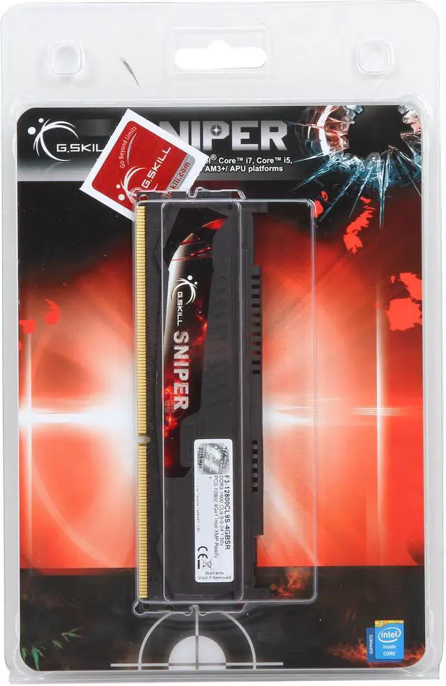 Alt view image 2 of 2 - G.SKILL Sniper Series 4GB DDR3 1600 (PC3 12800) Desktop Memory Model F3-12800CL9S-4GBSR