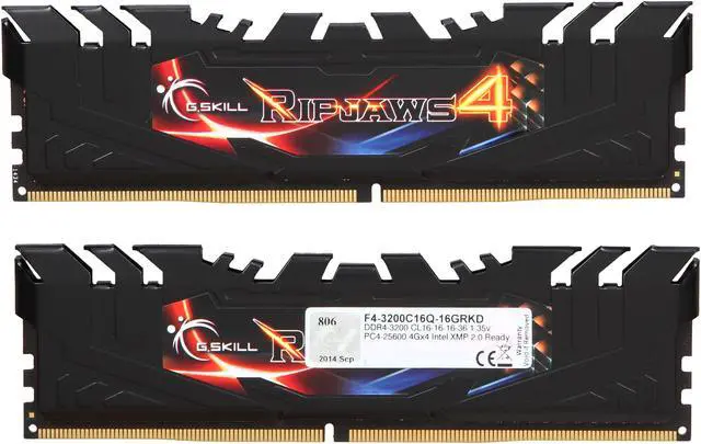 Alt view image 3 of 9 - G.SKILL Ripjaws 4 Series 16GB (4 x 4GB) DDR4 3200 (PC4 25600) Desktop Memory Model F4-3200C16Q-16GRKD