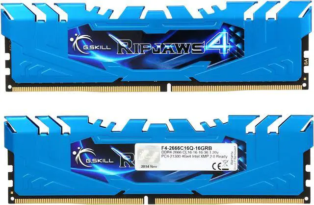 Alt view image 2 of 3 - G.SKILL Ripjaws 4 Series 16GB (4 x 4GB) DDR4 2666 (PC4 21300) Memory Kit Model F4-2666C16Q-16GRB