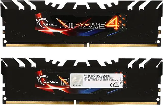 Alt view image 2 of 3 - G.SKILL Ripjaws 4 Series 32GB (4 x 8GB) DDR4 2800 (PC4 22400) Extreme Performance Memory Kit Model F4-2800C16Q-32GRK