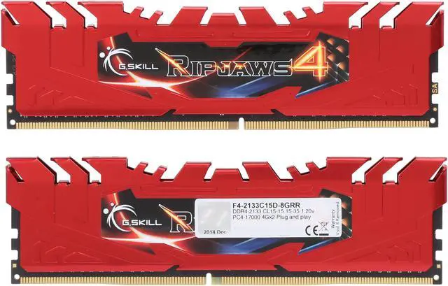 Alt view image 2 of 3 - G.SKILL Ripjaws 4 Series 8GB (2 x 4GB) DDR4 2133 (PC4 17000) Memory Kit Model F4-2133C15D-8GRR