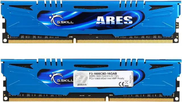 Alt view image 2 of 3 - G.SKILL Ares Series 16GB (2 x 8GB) 240-Pin PC RAM DDR3 1600 (PC3 12800) Low Profile Extreme Performance Memory Model F3-1600C9D-16GAB