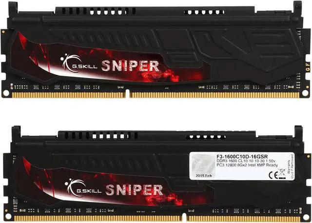 Alt view image 2 of 3 - G.SKILL Sniper Series 16GB (2 x 8GB) DDR3 1600 (PC3 12800) Memory Model F3-1600C10D-16GSR
