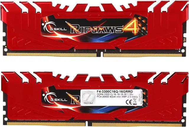 Alt view image 2 of 7 - G.SKILL Ripjaws 4 Series 16GB (4 x 4GB) DDR4 3300 (PC4 26400) Extreme Performance Memory Kit Model F4-3300C16Q-16GRRD