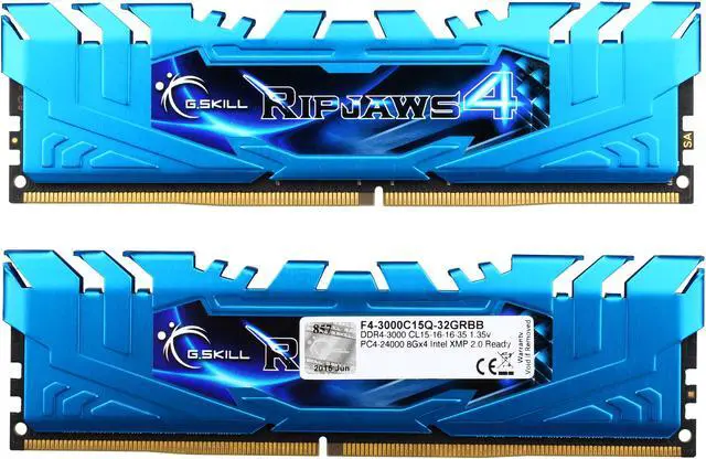 Alt view image 2 of 3 - G.SKILL Ripjaws 4 Series 32GB (4 x 8GB) DDR4 3000 (PC4 24000) Extreme Performance Memory Model F4-3000C15Q-32GRBB