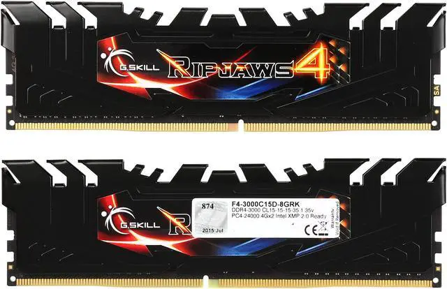 Alt view image 2 of 3 - G.SKILL Ripjaws 4 Series 8GB (2 x 4GB) DDR4 3000 (PC4 24000) Extreme Performance Memory Model F4-3000C15D-8GRK