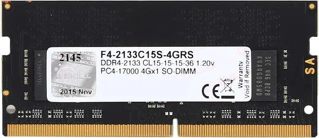 Alt view image 2 of 3 - G.SKILL Ripjaws Series 4GB 260-Pin DDR4 SO-DIMM DDR4 2133 (PC4 17000) Laptop Memory Model F4-2133C15S-4GRS