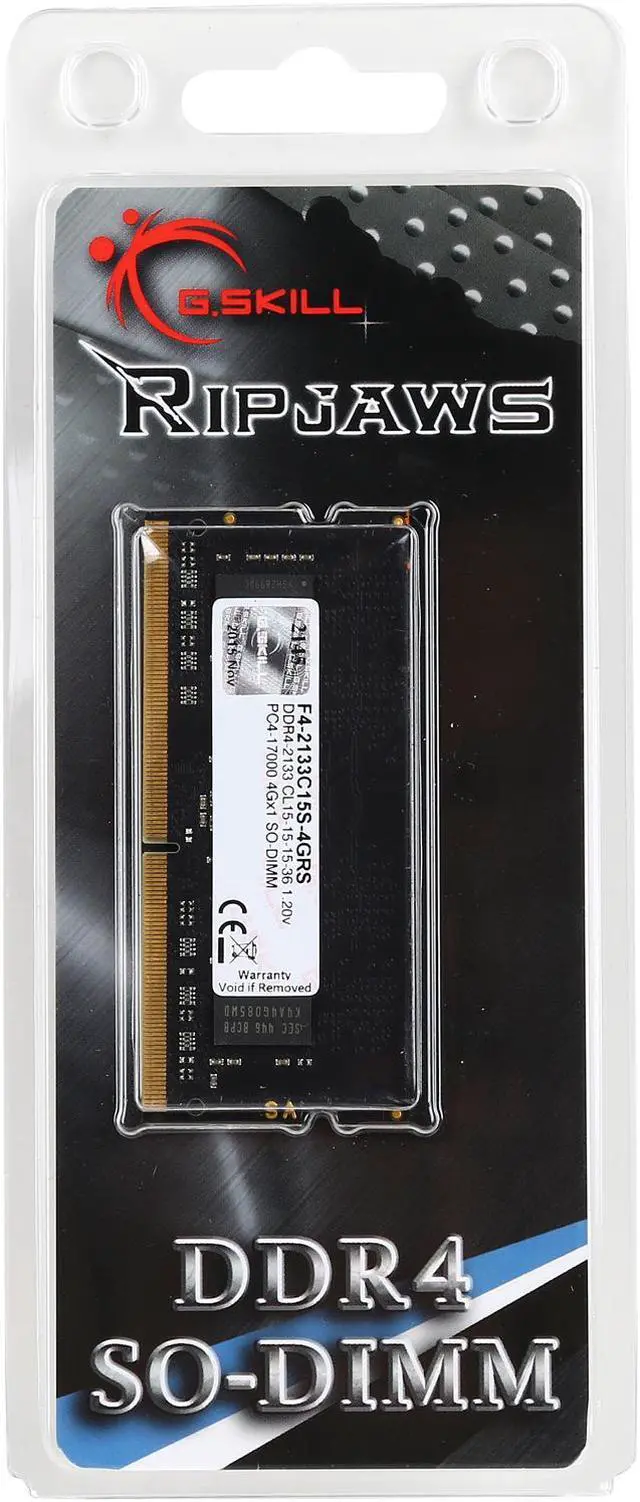 Alt view image 3 of 3 - G.SKILL Ripjaws Series 4GB 260-Pin DDR4 SO-DIMM DDR4 2133 (PC4 17000) Laptop Memory Model F4-2133C15S-4GRS