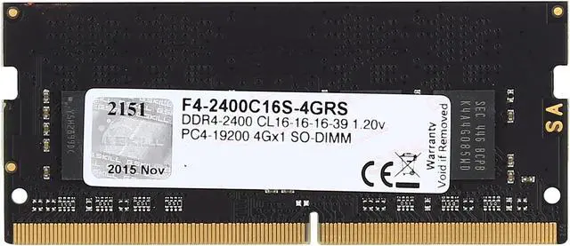 Alt view image 2 of 3 - G.SKILL Ripjaws Series 4GB 260-Pin DDR4 SO-DIMM DDR4 2400 (PC4 19200) Laptop Memory Model F4-2400C16S-4GRS