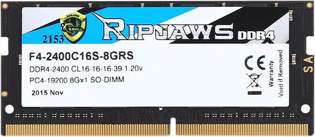 Alt view image 2 of 3 - G.SKILL Ripjaws Series 8GB 260-Pin DDR4 SO-DIMM DDR4 2400 (PC4 19200) Laptop Memory Model F4-2400C16S-8GRS