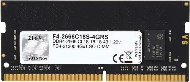 Alt view image 2 of 3 - G.SKILL Ripjaws Series 4GB 260-Pin DDR4 SO-DIMM DDR4 2666 (PC4 21300) Laptop Memory Model F4-2666C18S-4GRS