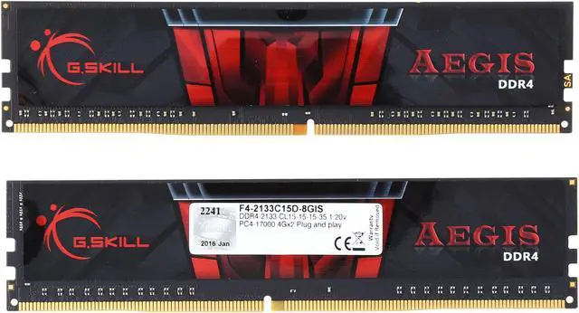 Alt view image 2 of 3 - G.SKILL Aegis 8GB (2 x 4GB) DDR4 2133 (PC4 17000) Desktop Memory Model F4-2133C15D-8GIS