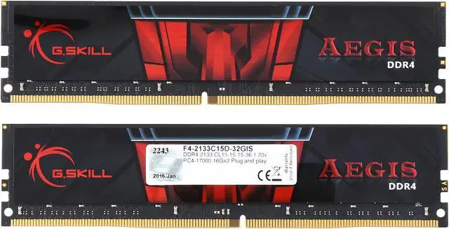 Alt view image 2 of 3 - G.SKILL Aegis 32GB (2 x 16GB) DDR4 2133 (PC4 17000) Desktop Memory Model F4-2133C15D-32GIS