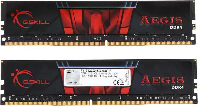 Alt view image 2 of 3 - G.SKILL Aegis 64GB (4 x 16GB) DDR4 2133 (PC4 17000) Desktop Memory Model F4-2133C15Q-64GIS