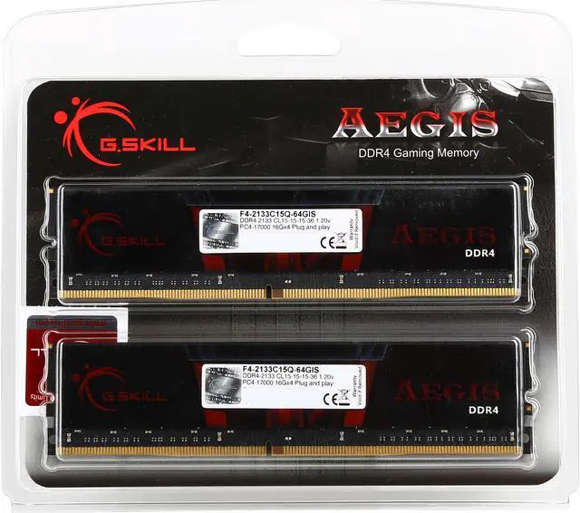 Alt view image 3 of 3 - G.SKILL Aegis 64GB (4 x 16GB) DDR4 2133 (PC4 17000) Desktop Memory Model F4-2133C15Q-64GIS