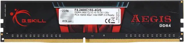 Alt view image 2 of 3 - G.SKILL Aegis 4GB 288-Pin PC RAM DDR4 2400 (PC4 19200) Desktop Memory Model F4-2400C15S-4GIS