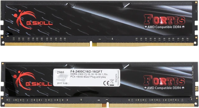 Alt view image 2 of 3 - G.SKILL FORTIS (for AMD) 16GB (2 x 8GB) DDR4 2400 (PC4 19200) Desktop Memory Model F4-2400C16D-16GFT