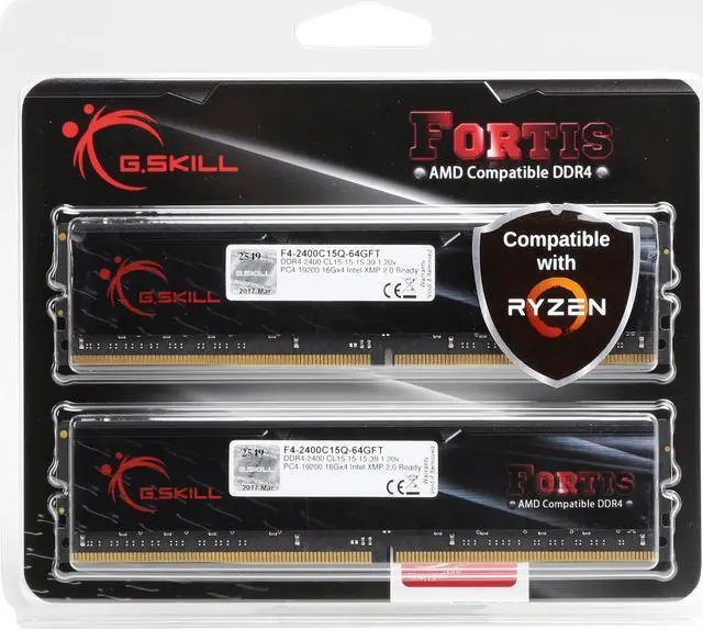 Alt view image 3 of 3 - G.SKILL FORTIS Series 64GB (4 x 16GB) DDR4 2400 (PC4 19200) Memory (Desktop Memory) Model F4-2400C15Q-64GFT
