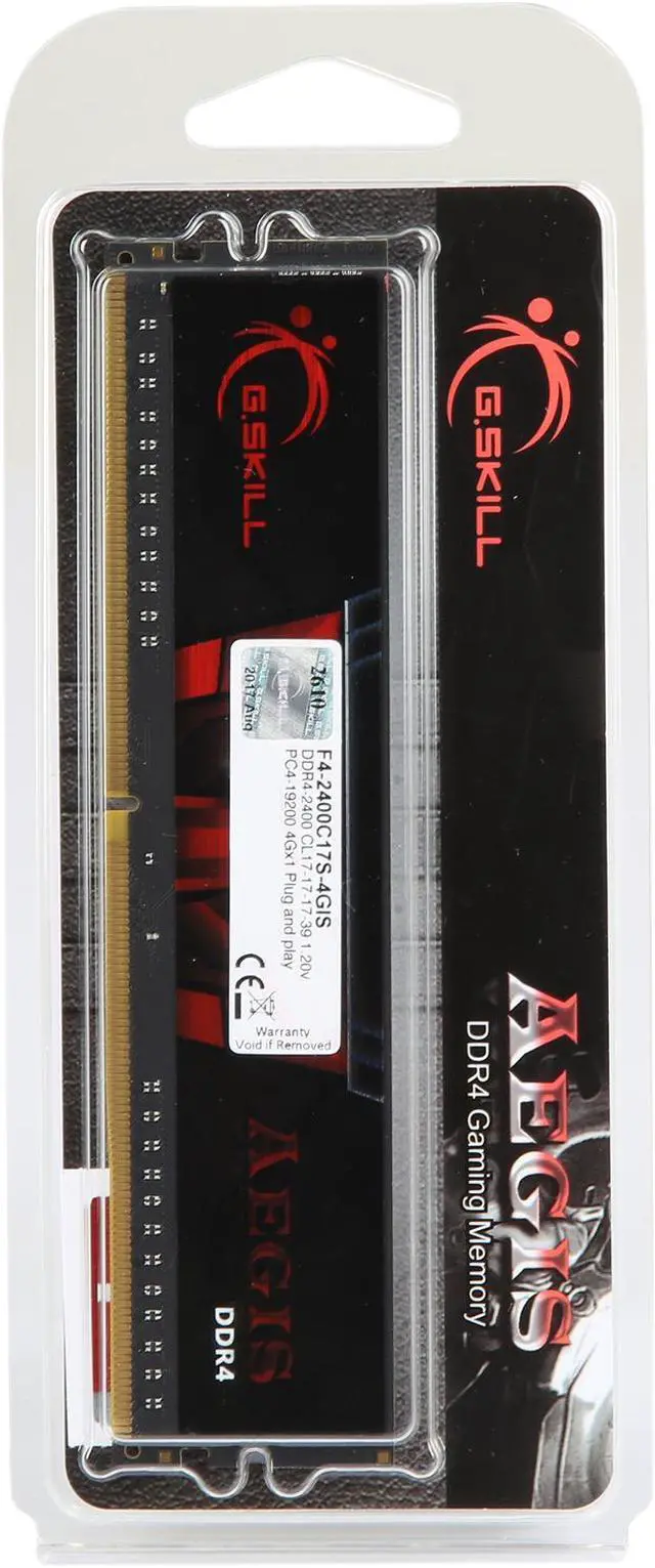 Alt view image 2 of 2 - G.SKILL Aegis 4GB DDR4 2400 (PC4 19200) Desktop Memory Model F4-2400C17S-4GIS