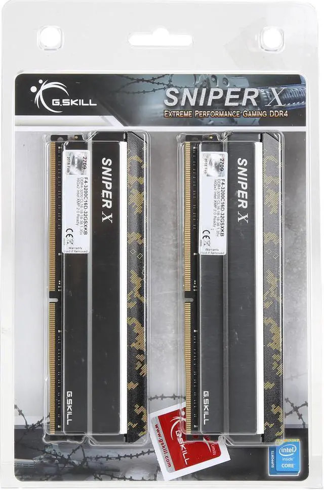 Alt view image 4 of 4 - G.SKILL Sniper X Series 32GB (2 x 16GB) DDR4 3200 (PC4 25600) Desktop Memory Model F4-3200C16D-32GSXKB