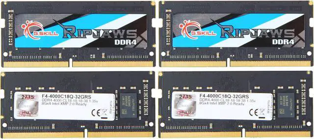 Alt view image 2 of 3 - G.SKILL Ripjaws SO-DIMM 32GB (4 x 8GB) 260-Pin DDR4 SO-DIMM DDR4 4000 (PC4 32000) Laptop Memory Model F4-4000C18Q-32GRS