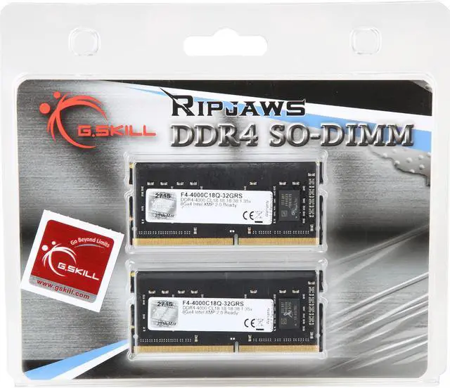 Alt view image 3 of 3 - G.SKILL Ripjaws SO-DIMM 32GB (4 x 8GB) 260-Pin DDR4 SO-DIMM DDR4 4000 (PC4 32000) Laptop Memory Model F4-4000C18Q-32GRS