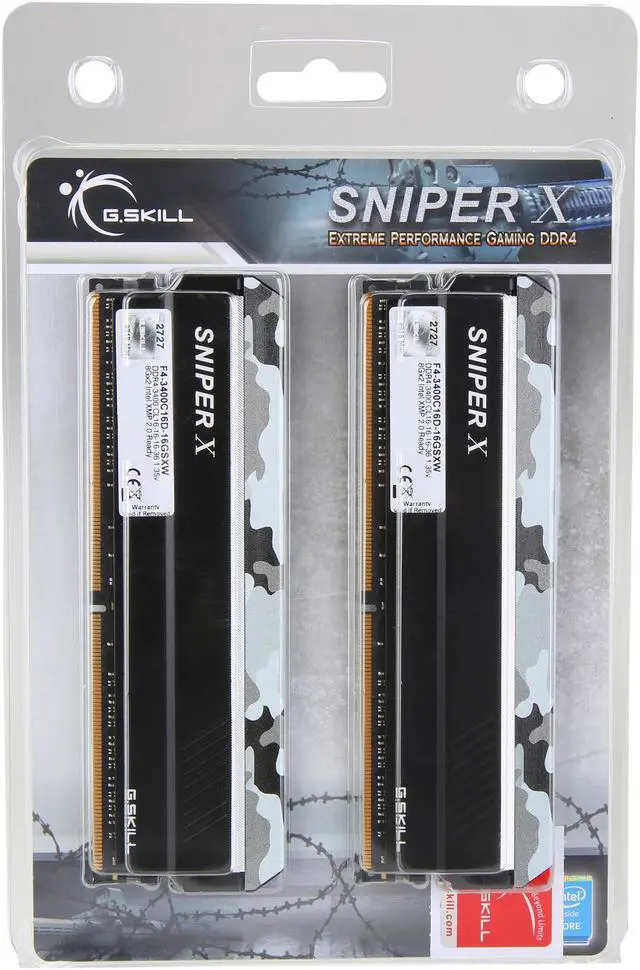 Alt view image 3 of 3 - G.SKILL Sniper X Series 16GB (2 x 8GB) 288-Pin DDR4 SDRAM DDR4 3400 (PC4 27200) AMD X370 Desktop Memory Model F4-3400C16D-16GSXW