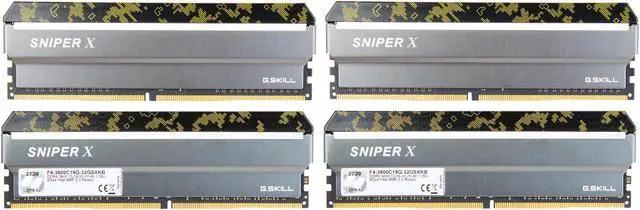 Alt view image 2 of 3 - G.SKILL Sniper X Series 32GB (4 x 8GB) DDR4 3600 (PC4 28800) Desktop Memory Model F4-3600C19Q-32GSXKB