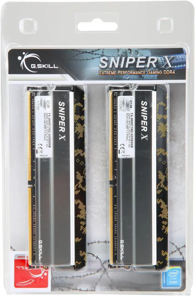 Alt view image 3 of 3 - G.SKILL Sniper X Series 32GB (4 x 8GB) DDR4 3600 (PC4 28800) Desktop Memory Model F4-3600C19Q-32GSXKB