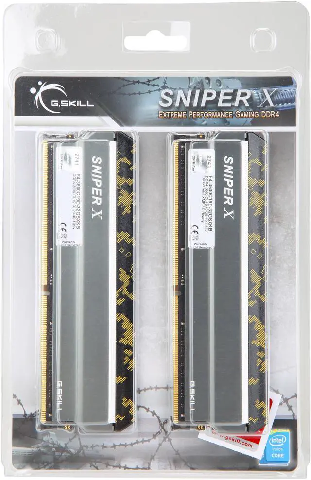 Alt view image 3 of 3 - G.SKILL Sniper X Series 32GB (2 x 16GB) DDR4 3600 (PC4 28800) Desktop Memory Model F4-3600C19D-32GSXKB