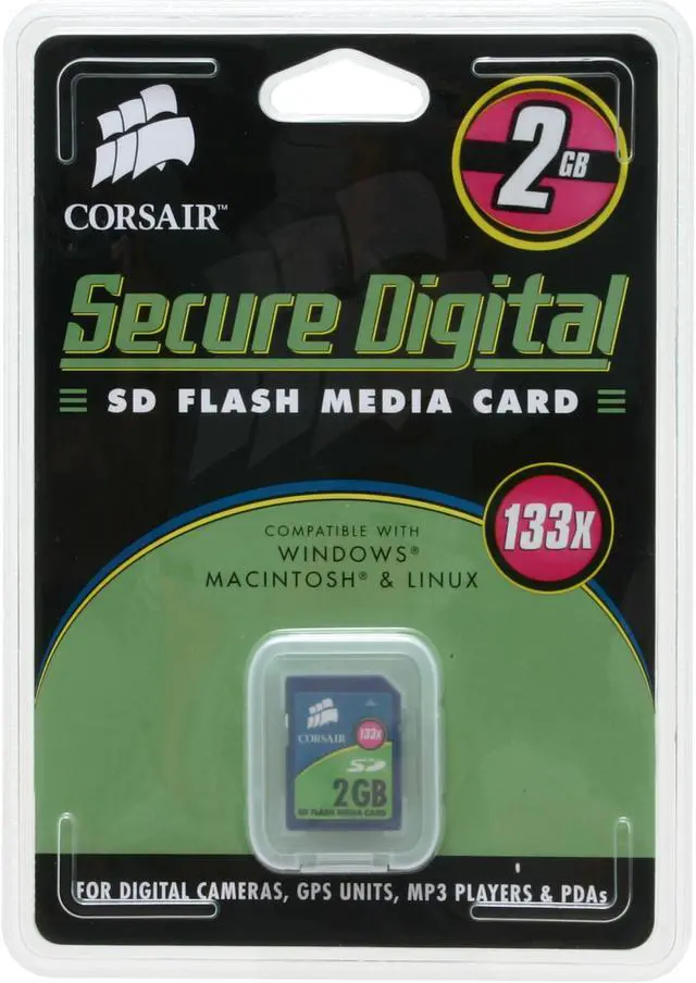 Alt view image 2 of 3 - CORSAIR 2GB Secure Digital (SD) Flash Card Model CMFSD133-2GB