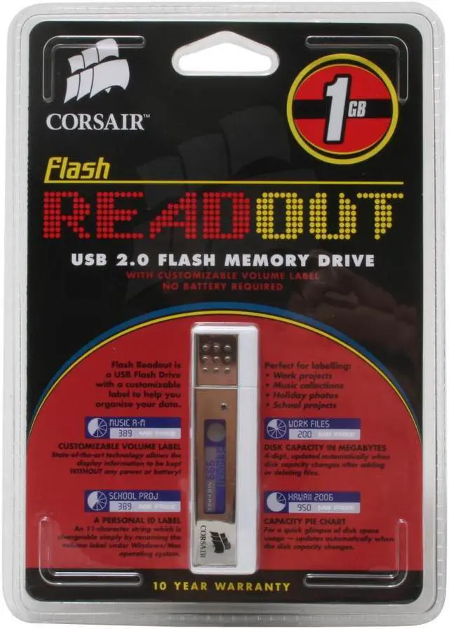 Alt view image 2 of 2 - CORSAIR 1GB Flash Drive (USB2.0 Portable) w/ Bi-stable Cholesteric Display (BCD) CMFUSBREADOUT-1GB