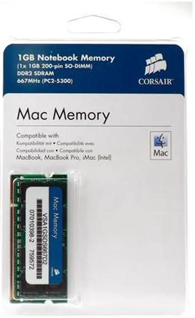 Alt view image 2 of 2 - CORSAIR 1GB DDR2 667 (PC2 5300) Memory for Apple Notebook Model VSA1GSDS667D2
