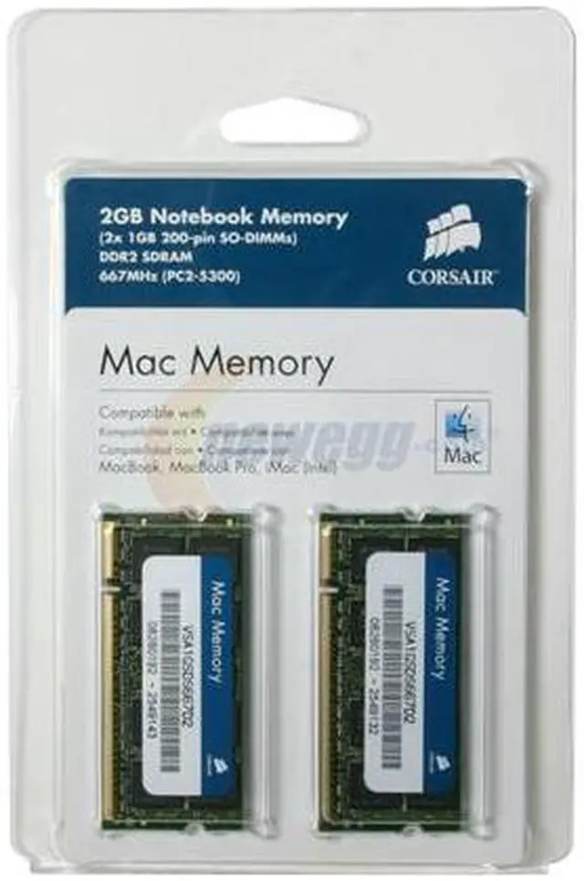 Alt view image 2 of 3 - CORSAIR 2GB (2 x 1GB) DDR2 667 (PC2 5300) Dual Channel Kit Memory for Apple Notebook Model VSA2GSDSKIT667D2