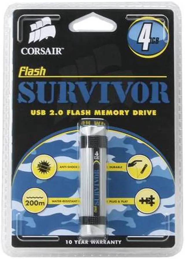 Alt view image 3 of 3 - CORSAIR 4GB Flash Survivor Ultra Rugged USB 2.0 Drive Model CMFUSBSRVR-4GB