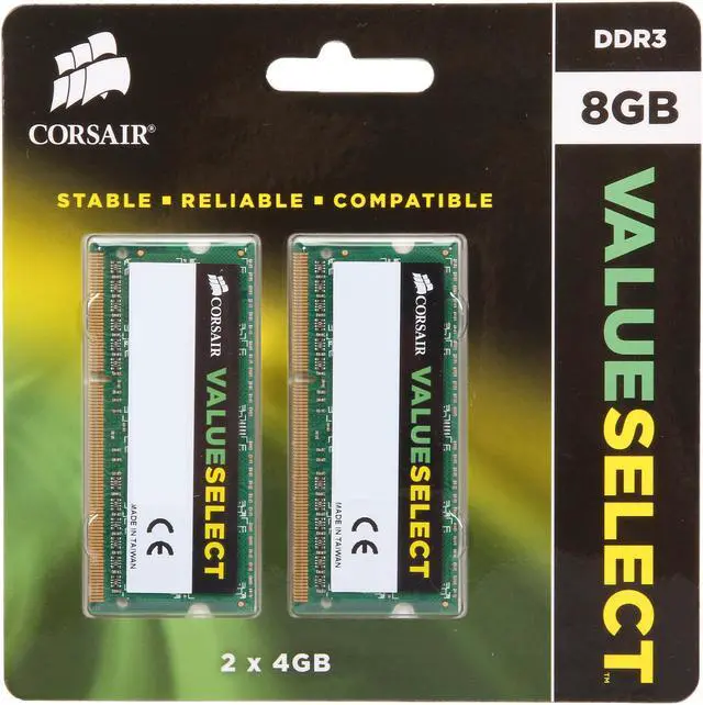 Alt view image 3 of 3 - CORSAIR ValueSelect 8GB (2 x 4GB) 204-Pin DDR3 SO-DIMM DDR3 1066 (PC3 8500) Laptop Memory Model CM3X8GSDKIT1066