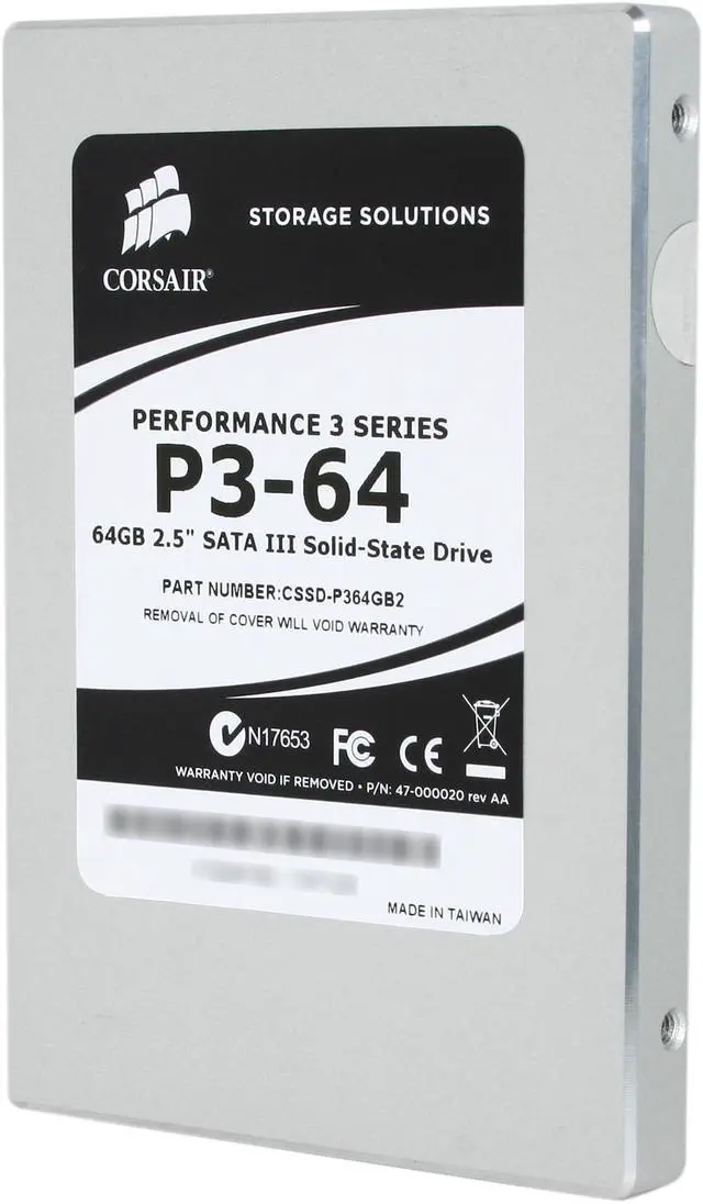 Alt view image 2 of 6 - Corsair Performance 3 Series 2.5" 64GB SATA III MLC Internal Solid State Drive (SSD) CSSD-P364GB2-BRKT