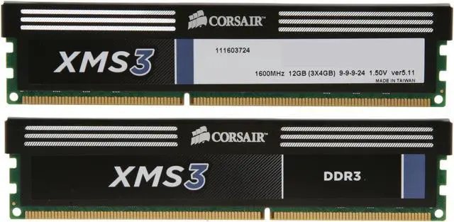 Alt view image 2 of 3 - CORSAIR XMS3 12GB (3 x 4GB) DDR3 1600 (PC3 12800) Desktop Memory Model CMX12GX3M3B1600C9