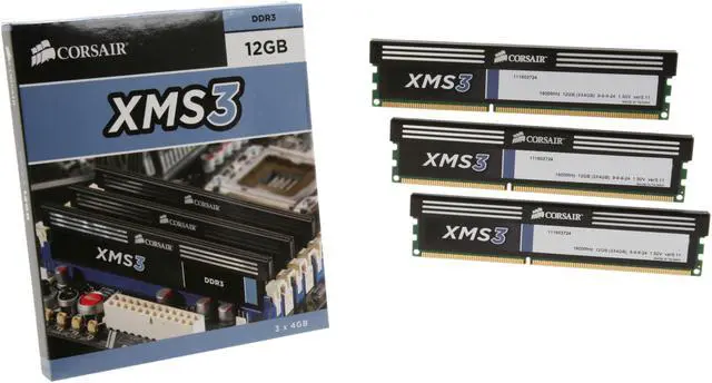 Alt view image 3 of 3 - CORSAIR XMS3 12GB (3 x 4GB) DDR3 1600 (PC3 12800) Desktop Memory Model CMX12GX3M3B1600C9