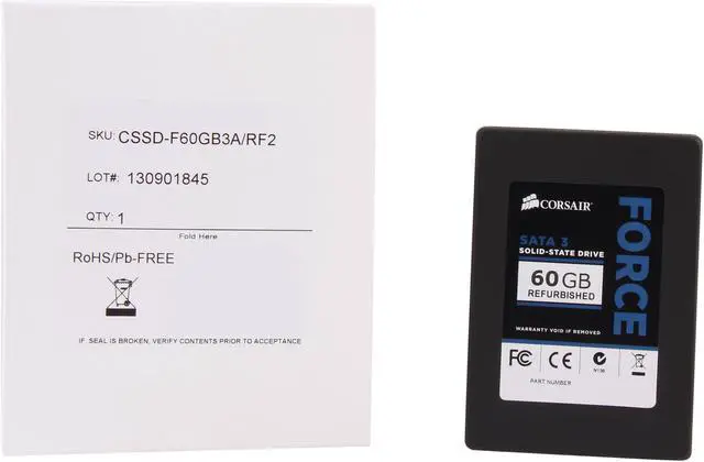 Alt view image 5 of 5 - Manufacturer Recertified Corsair Force Series 3 2.5" 60GB SATA III Internal Solid State Drive (SSD) CSSD-F60GB3A/RF2