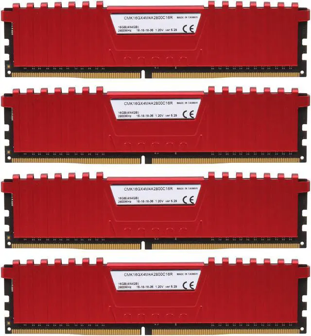 Alt view image 2 of 3 - CORSAIR Vengeance LPX 16GB (4 x 4GB) DDR4 2800 (PC4 22400) Desktop Memory Model CMK16GX4M4A2800C16R