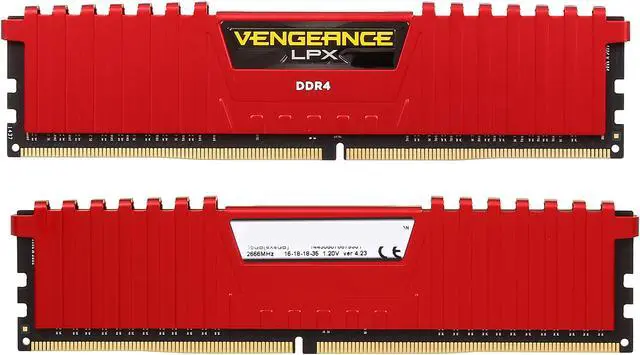 Alt view image 2 of 3 - CORSAIR Vengeance LPX 16GB (4 x 4GB) DDR4 2666 (PC4 21300) C16 Memory Kit - Red Model CMK16GX4M4A2666C16R