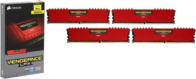 Alt view image 3 of 3 - CORSAIR Vengeance LPX 16GB (4 x 4GB) DDR4 2666 (PC4 21300) C16 Memory Kit - Red Model CMK16GX4M4A2666C16R