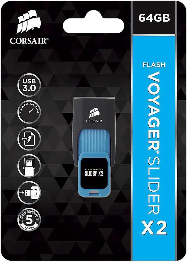 Alt view image 4 of 4 - Corsair 64GB Voyager Slider X2 USB 3.0 Flash Drive, Speed Up to 200MB/s (CMFSL3X2-64GB)