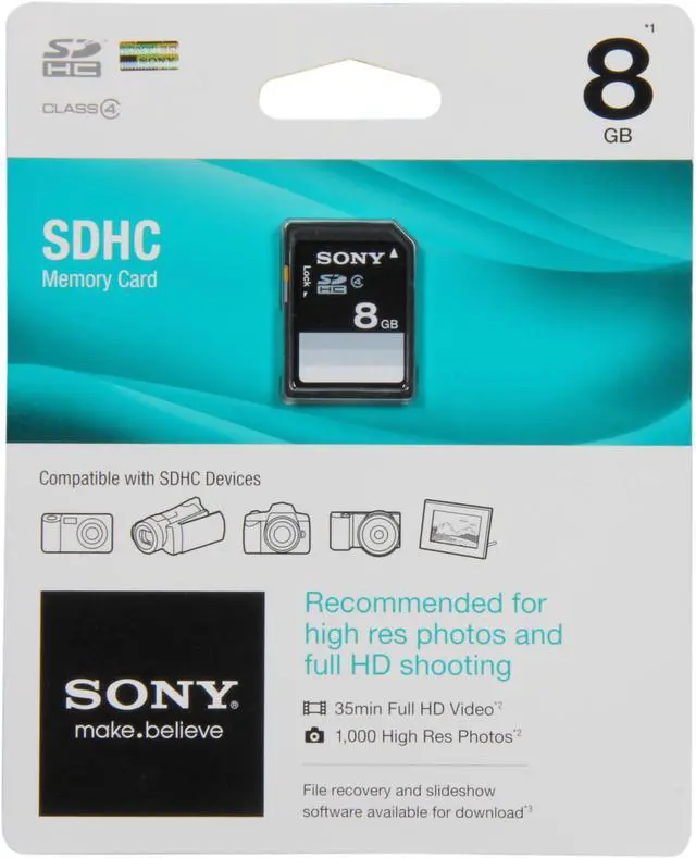 Alt view image 4 of 4 - SONY 8GB Secure Digital High-Capacity (SDHC) Memory Card Model SF8N4/TQ