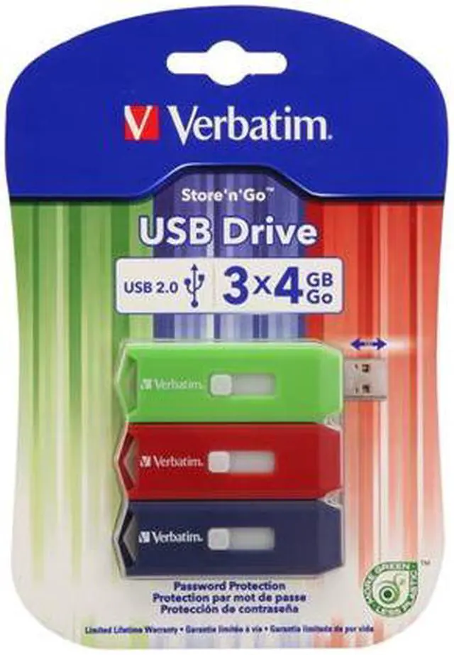 Alt view image 4 of 4 - Verbatim Store 'n' Go 12GB (4GB x 3) USB 2.0 Flash Drive (Green, Blue & Red) 97002