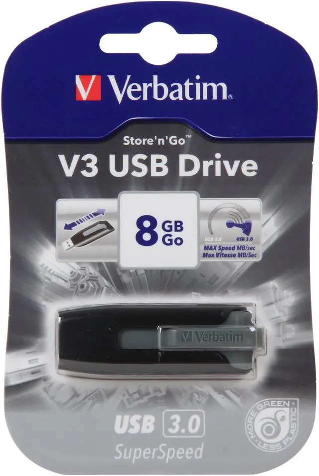 Alt view image 5 of 5 - Verbatim Store 'n' Go V3 8GB USB 3.0 Flash Drive, Black/Gray