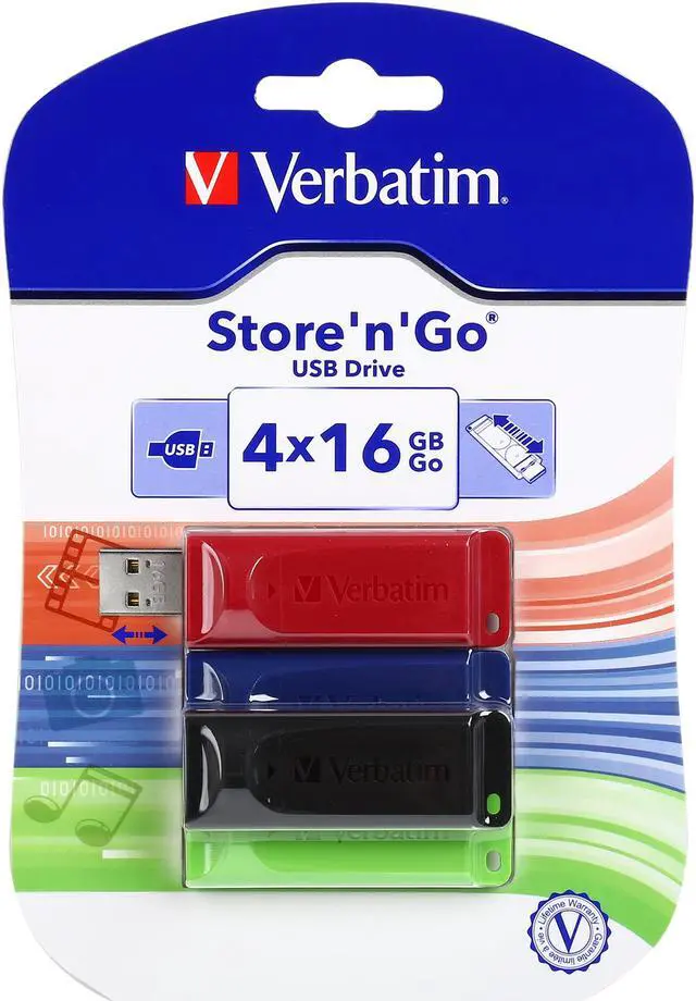Alt view image 7 of 7 - Verbatim Store 'n' Go 16GB USB Flash Drive - Pack of 4 - Blue, Green, Red, Black 99123